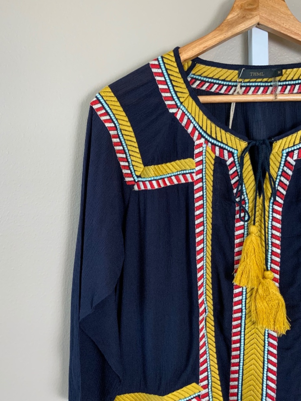 THML Embroidered Tassel Tie 3/4 Sleeve Top - Picture 5 of 16